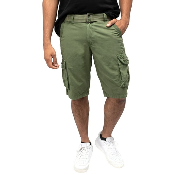 RAW X Mens Belted 12.5" Inseam Knee Length Cargo Shorts, Grass, 44