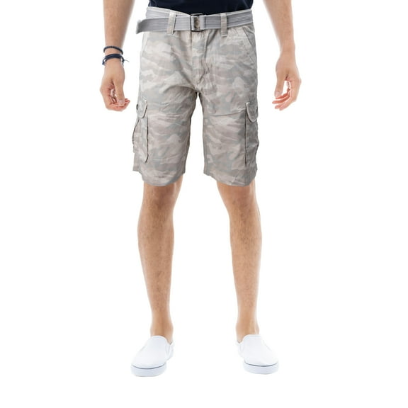 RAW X Mens Belted 12.5" Inseam Knee Length Cargo Shorts, Sand Camo, 32