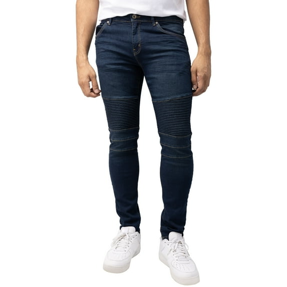 RAW X Mens Skinny Fit Moto Jeans, Indigo, 34X30