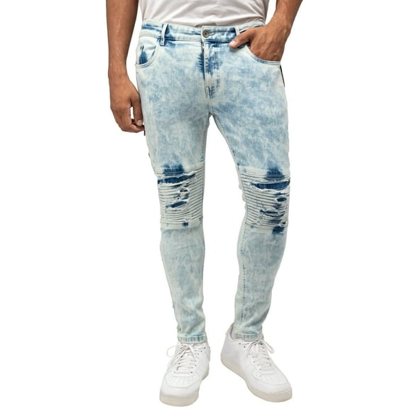 RAW X Mens Skinny Flex Moto Jeans, Light Wash, 32X30