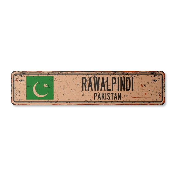 RAWALPINDI PAKISTAN Vintage Aluminum Street Sign Pakistani flag city country road rustic metal tin wall gift | Indoor/Outdoor | 24" Wide