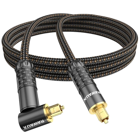 RAWAUX 90 Degree Right Angle Optical Audio Cable, 360 Rotatable Toslink SPDIF Cord (6.6ft/2m, Black)