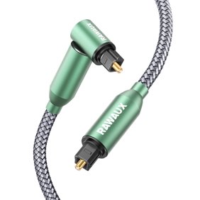 RAWAUX 90 Degree Right Angle Optical Audio Cable, 360 Rotatable Toslink SPDIF Cord (3.3ft/1m, Green)