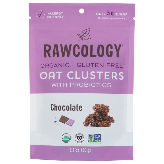 RAWCOLOGY - Organic Oat Clusters with Probiotics Chocolate 3.2OZ ( Pack of 6)