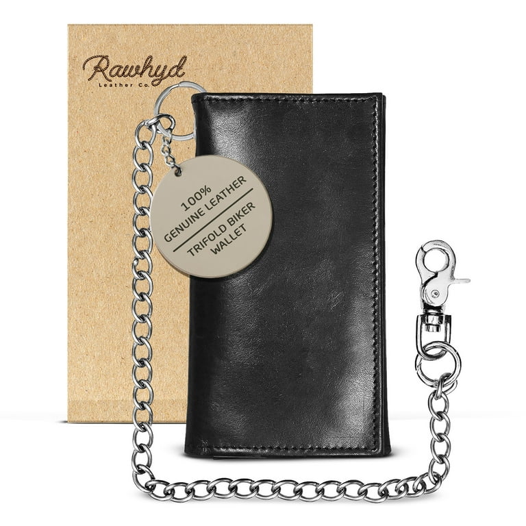 Genuine Leather Men's Chain Biker Wallet Long Bifold Checkbook RFID  Blocking Wallets for Men 