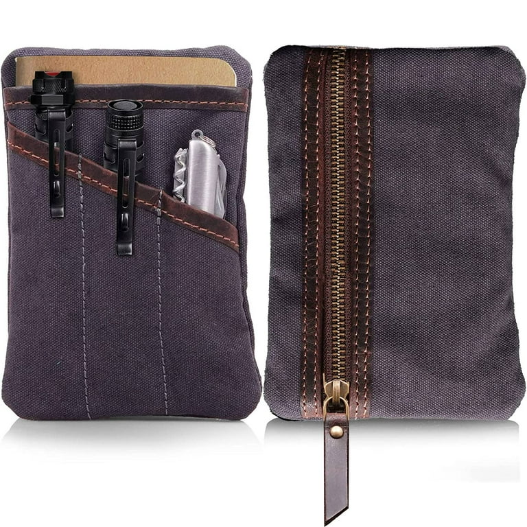 RAWHYD Waxed Canvas EDC Pocket Organizer, Compact EDC Pouch for Men, and  Multi-Tool EDC Wallet, Grey 