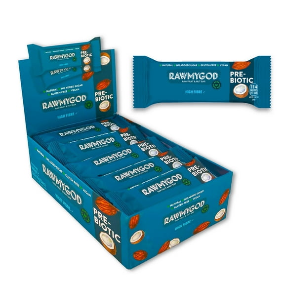 RAWMYGOD Raw Fruit & Nut Bar, Prebiotic, Gluten Free, Vegan, No Added Sugar, 20 Pack, 114 Calories per Bar