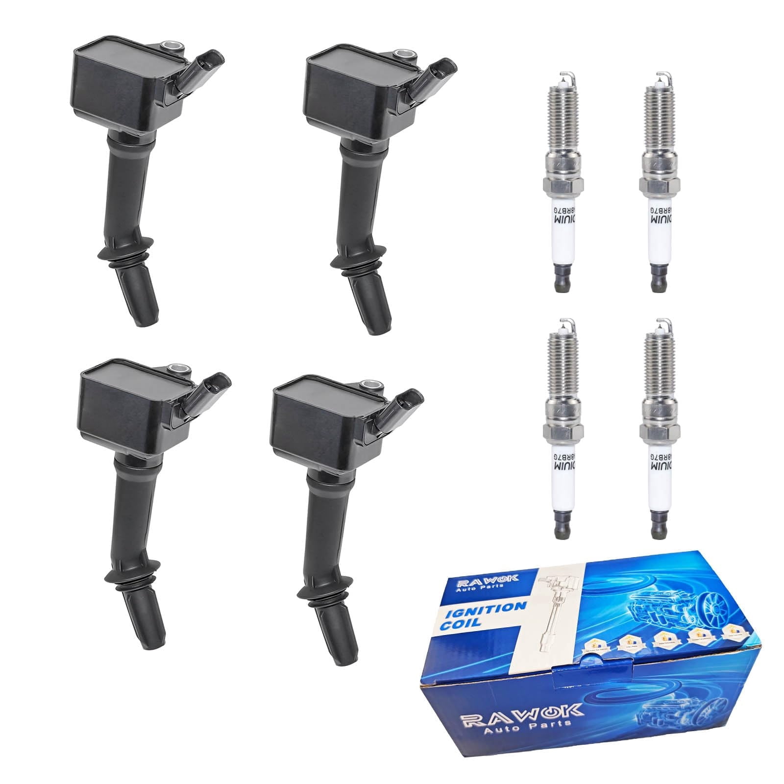 RAWOK UF802 Ignition Coil Pack with 91970 Iridium Spark Plugs Set for 2016-2019 Chevy Cruze Buick Encore 1.4L 1399cc, Equinox Malibu 1.5L, 2018-2020 GMC Terrain 1.5L,12635672 12670053 12698064