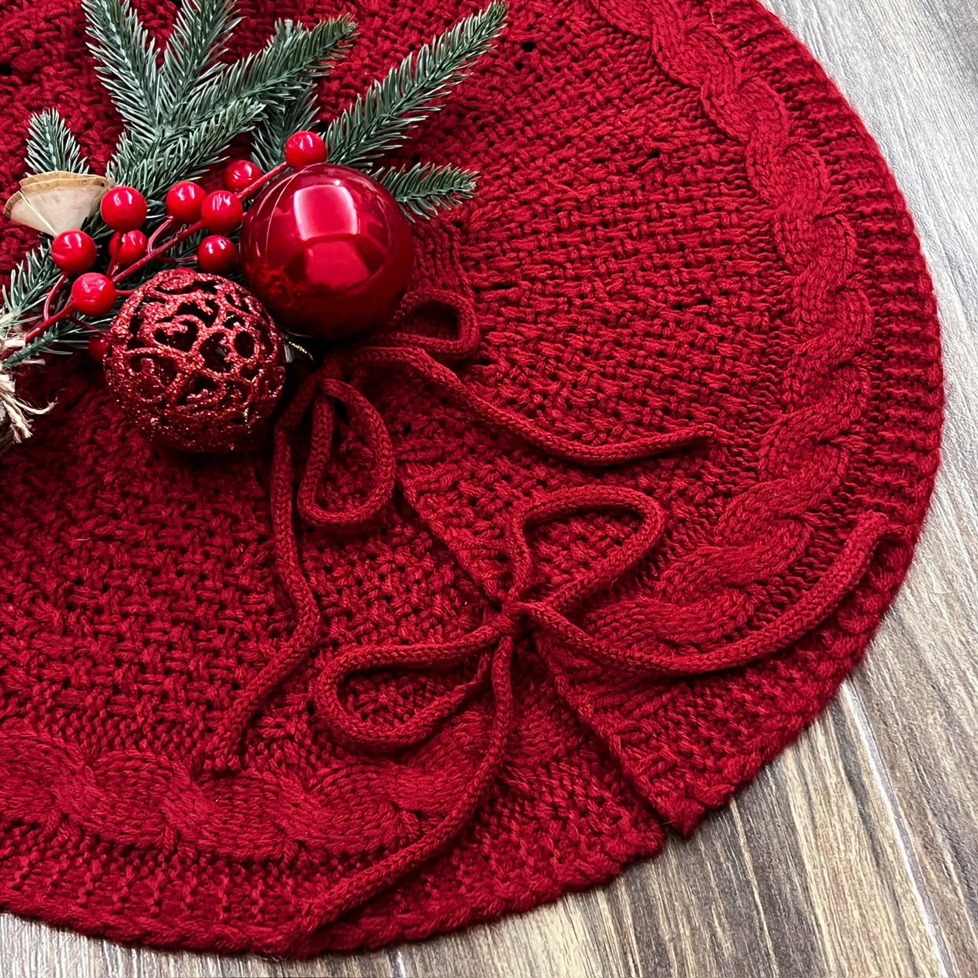 RAWUATEY 46cm Christmas Tree Collar, Bowknot Knit Christmas Tree Ring ...