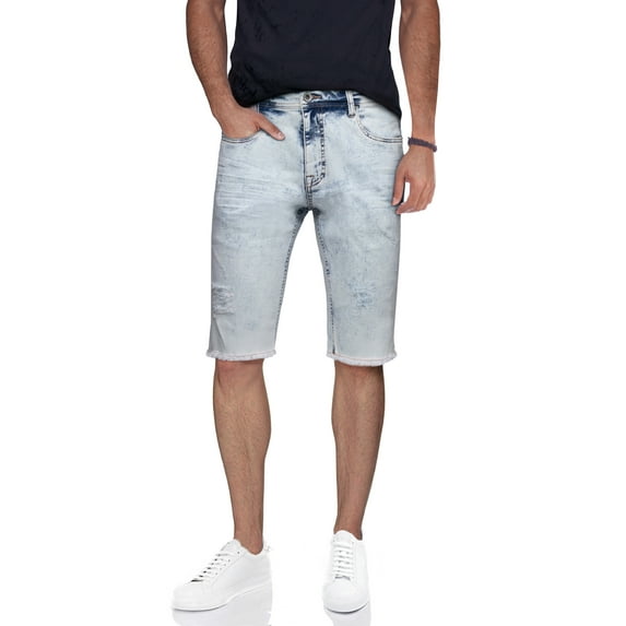 RAWX Men's Denim Shorts, Washed Ripped Distressed Destroyed Cut Off Slim Fit Jeans Short for Men (Frayed Scratched Rips - Bleach Size 34)