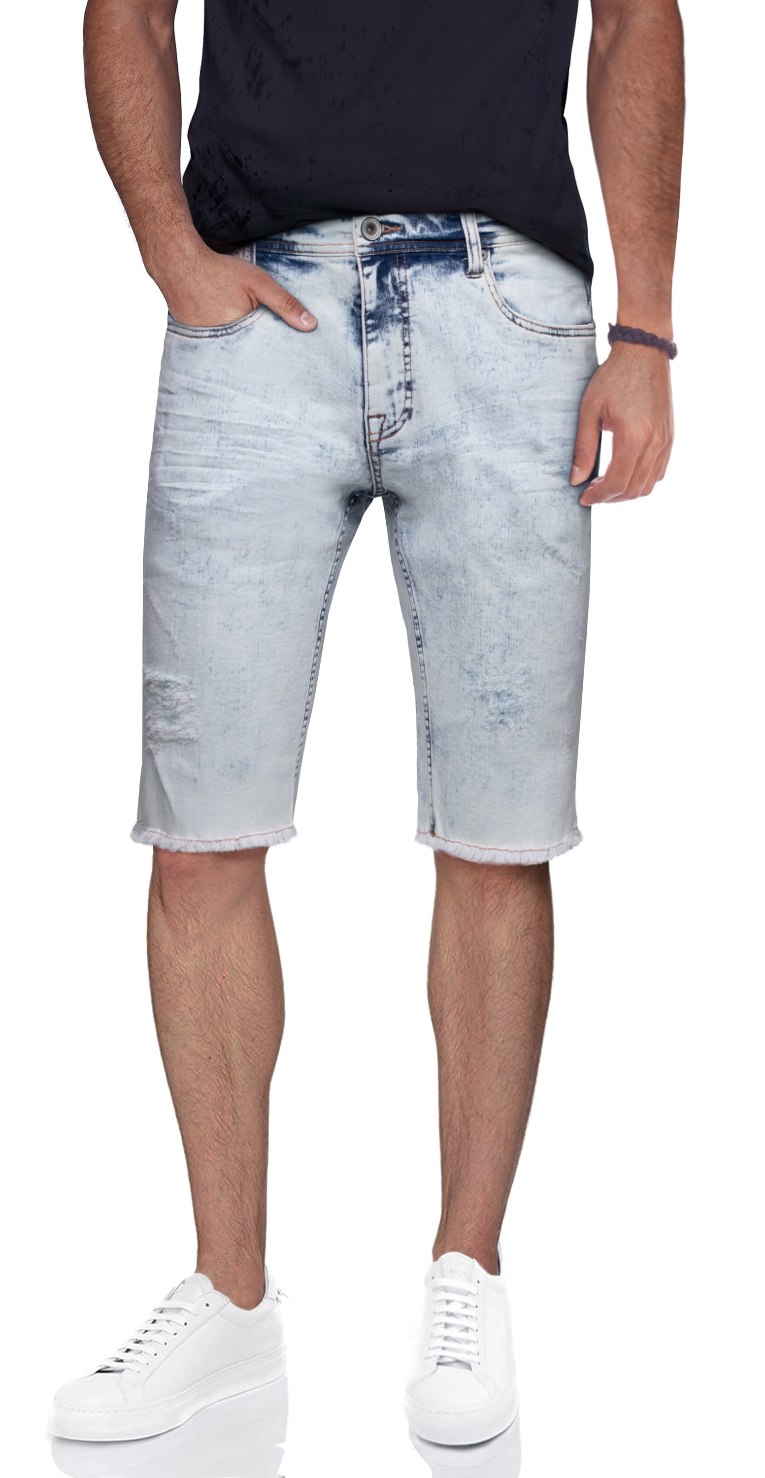 【BOK PLACE】Cutting Dirty Washing Damage Denim Shorts RAWX Men's Denim Shorts, Washed Ripped Distressed Destroyed