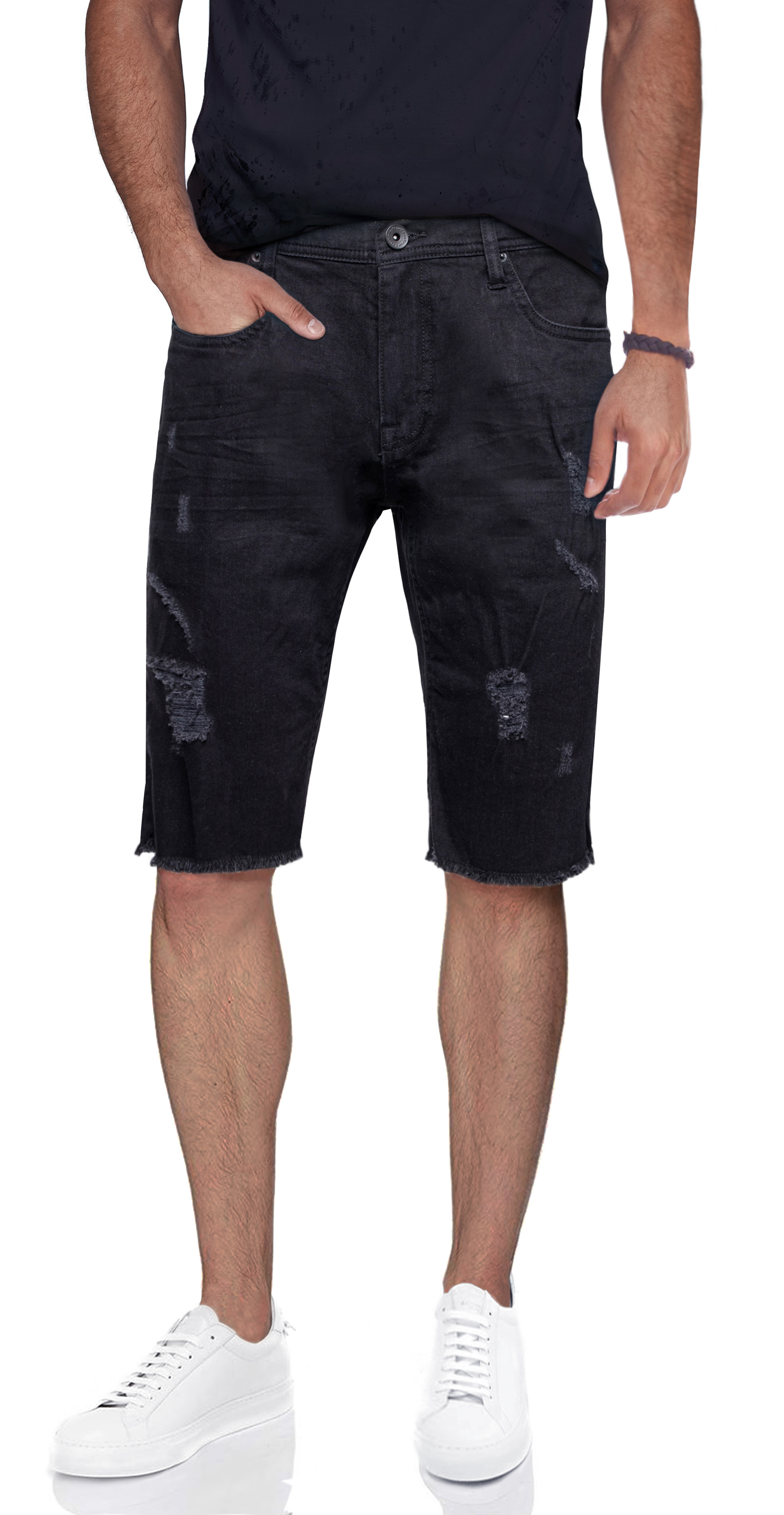 RAWX Men s Denim Shorts Washed Ripped Distressed Destroyed Cut Off Slim Fit Jeans Short for Men Frayed Scratched Rips Jet Black Size 34 Walmart