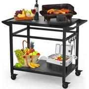 RAXSINYER Movable Grill Table, Double-Shelf Outdoor BBQ Grill Cart, Rolling Kitchen Dining Cart, Black