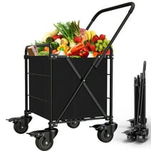 RAXSINYER Portable Shopping Cart with Wheels, Folding Utility Cart, 17.3"D x 15.7"W x 38"H, Black