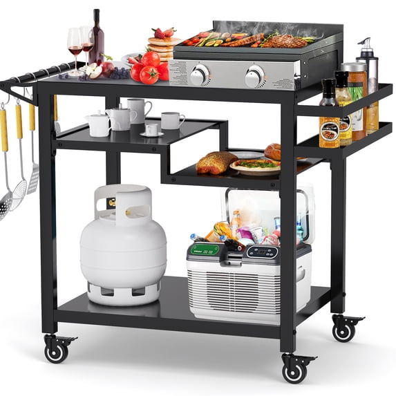 Rolling Grill Table for Blackstone Griddle/Stand, Outdoor BBQ Grill Cart with Wheels, 32"x20", Black
