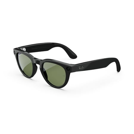 Ray-Ban Meta, Headliner Glasses with Meta AI, Audio, Photo, Video Compatibility, Shiny Black, Green Lenses, Regular Fit