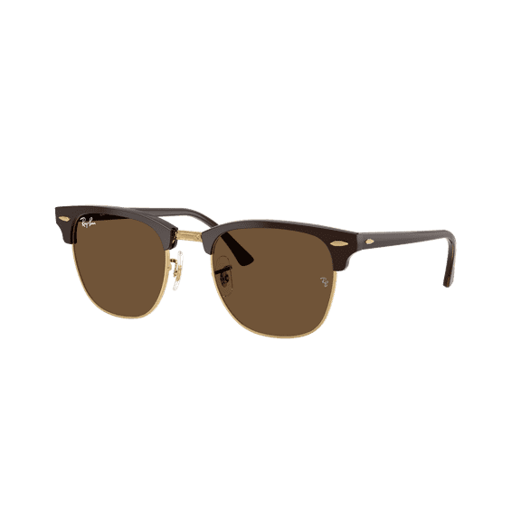 RAY-BAN RB3016F CLUBMASTER CLASSIC LOW BRIDGE FIT Square Shape Sunglasses Brown & Gold Frame | Dark Brown Lens 55mm