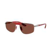 RAY-BAN RB3776M RB3776M SCUDERIA FERRARI COLLECTION CHROMANCE Square-Round Shape Sunglasses Gunmetal Frame | Red - Lens 58mm