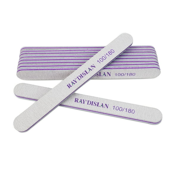 RAY'DISLAN Nail File 10 PCS Professional Double Sided 100/180 Grit Nail Files Emery Board Black Manicure Pedicure Tool and Nail Buffering Files