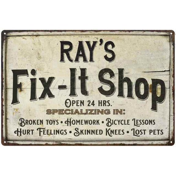 RAY'S Fix-It Shop Sign Grandpa Dad Wall Decor Gift 8x12 Metal 208120006135