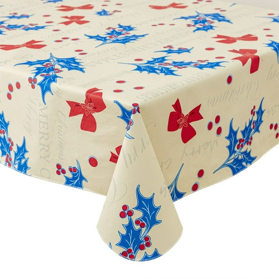 RAY STAR 52x70in Rectangle Vinyl Christmas Tablecloth 100% Waterproof Oil Proof PVC Xmas Decorative Table Cloth