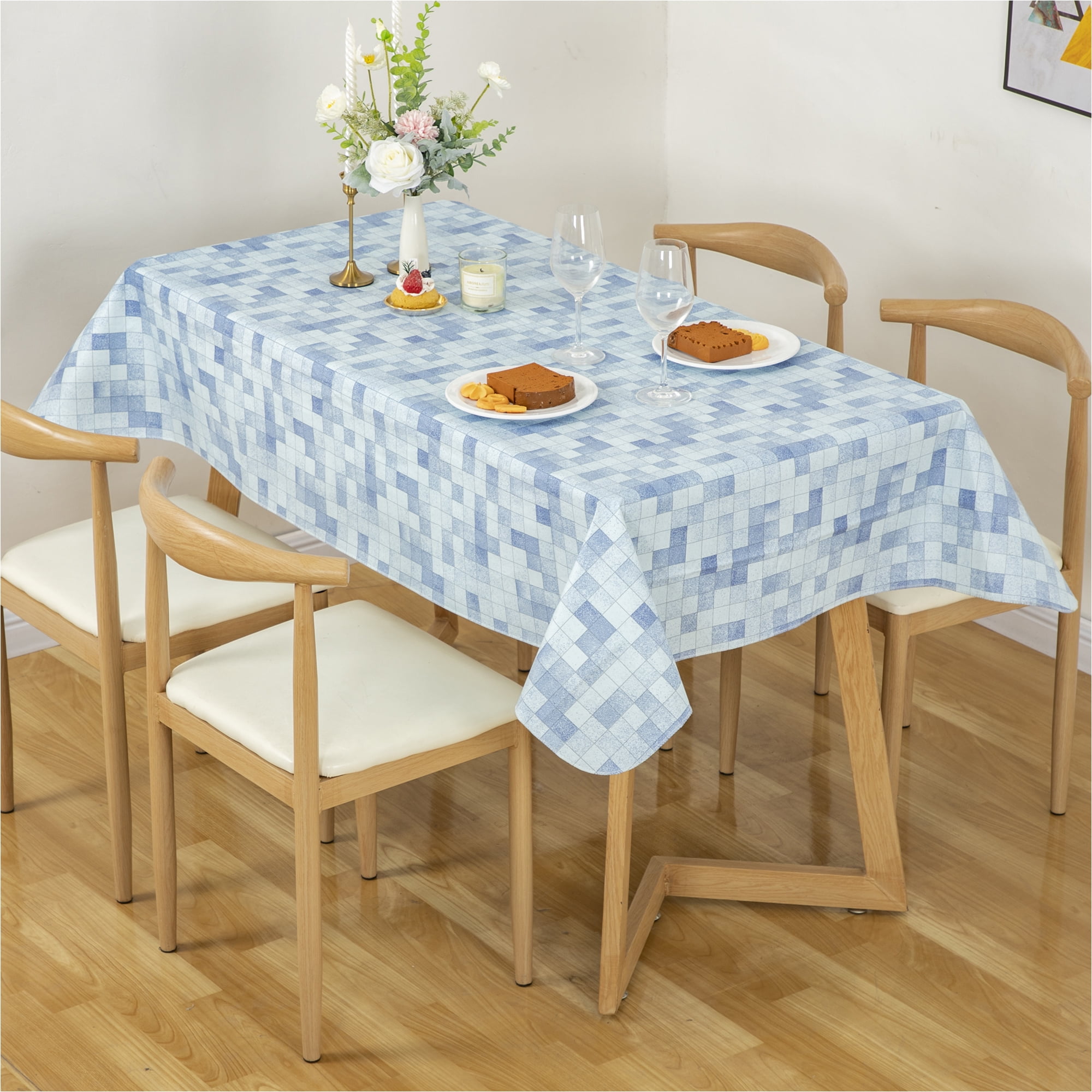 RAY STAR Checkered Tablecloth 60x84 inch Flannel Backing 100% Waterproof & Heavy Plastic Table Cover for Dining, Party, Farmhouse Dec.