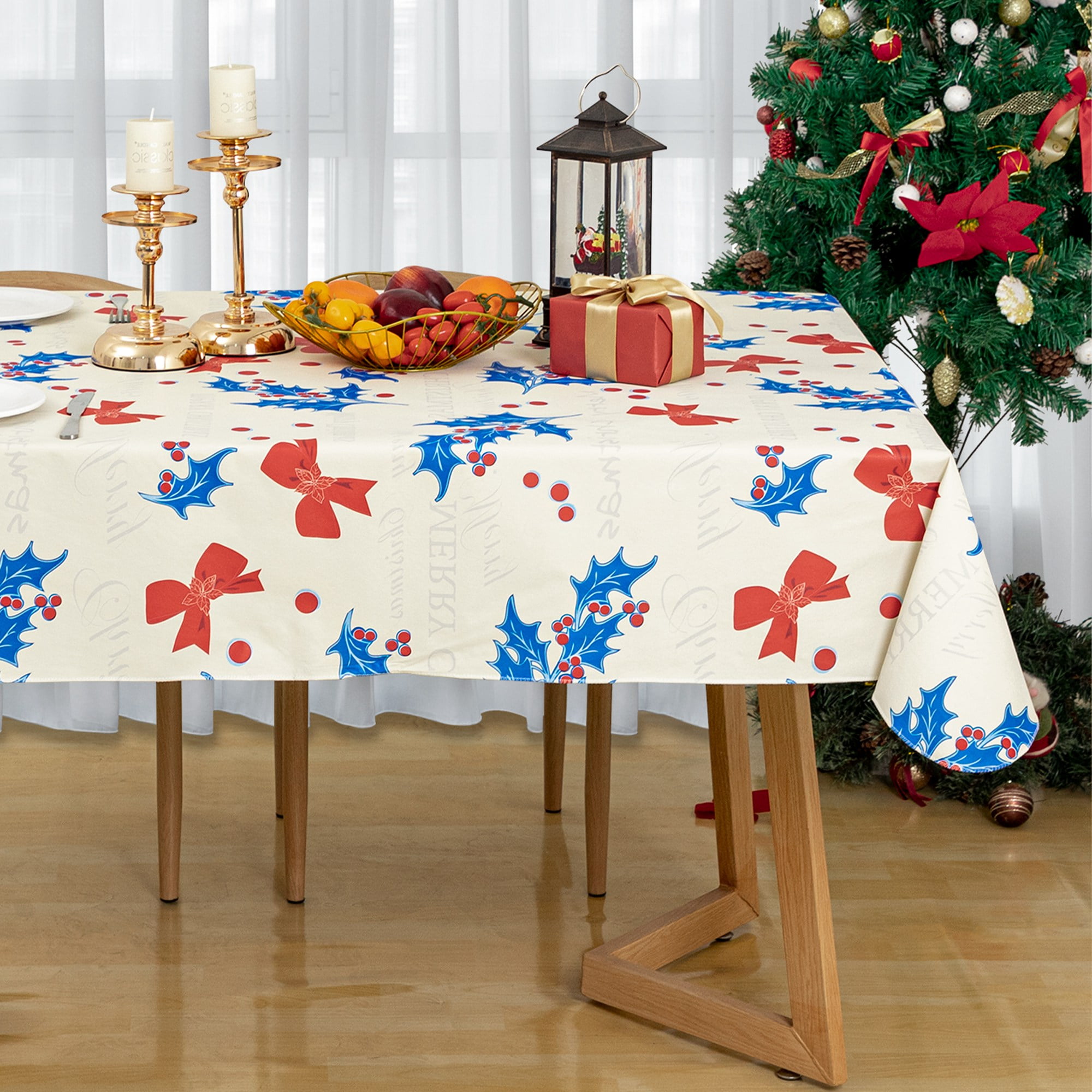 RAY STAR Christmas Rectangle Tablecloth 52x70 inch Waterproof Holiday Decoration Tablecloth Xmas Plastic SpillProof Table Cover