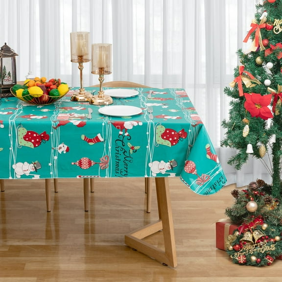 RAY STAR Christmas Rectangle Tablecloth 52x70 inch Waterproof Holiday Decoration Tablecloth Xmas Plastic SpillProof Table Cover