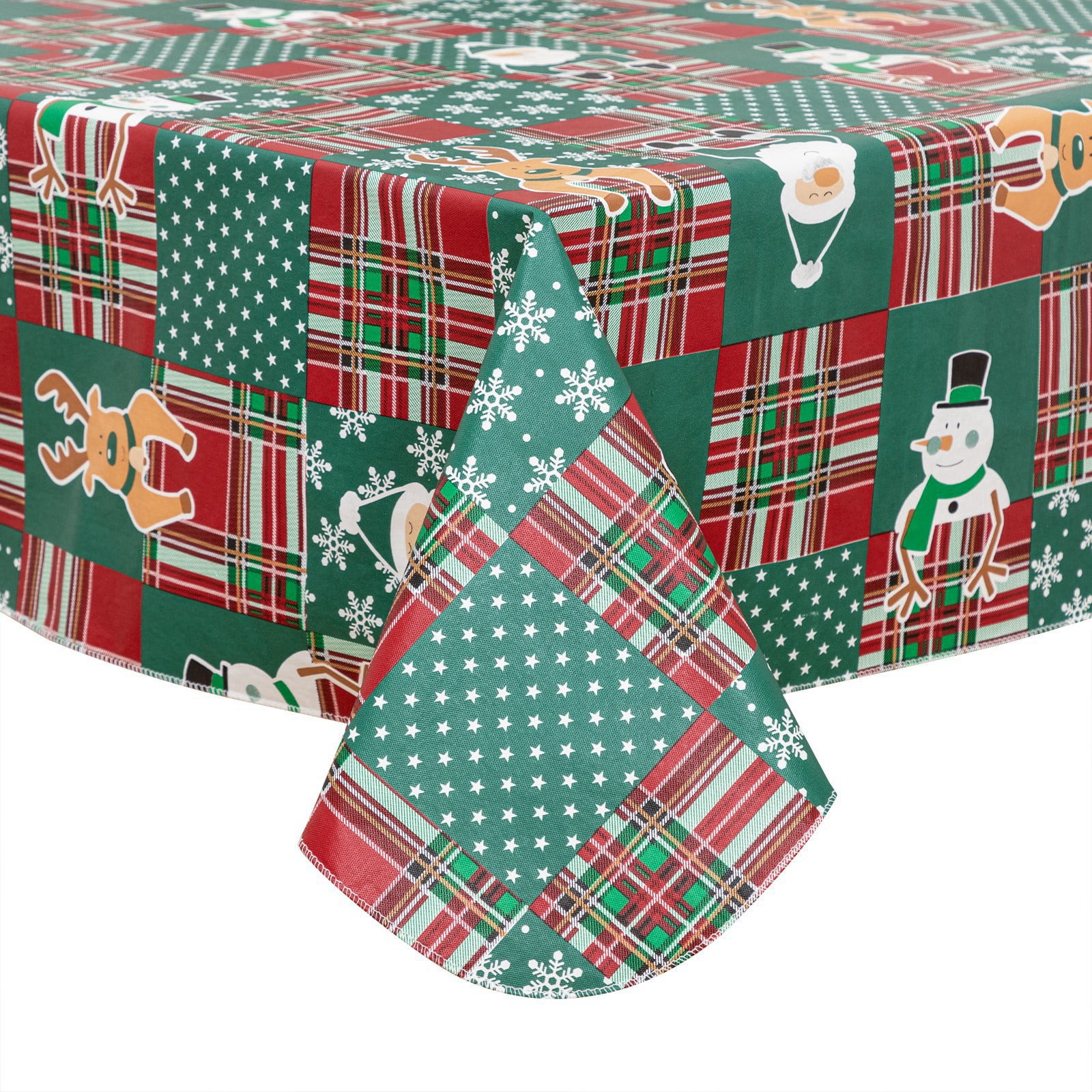 RAY STAR Christmas Tablecloth 60x120 inch Rectangle Xmas Tablecloth Waterproof Vinyl Tablecloth with Flannel Backing