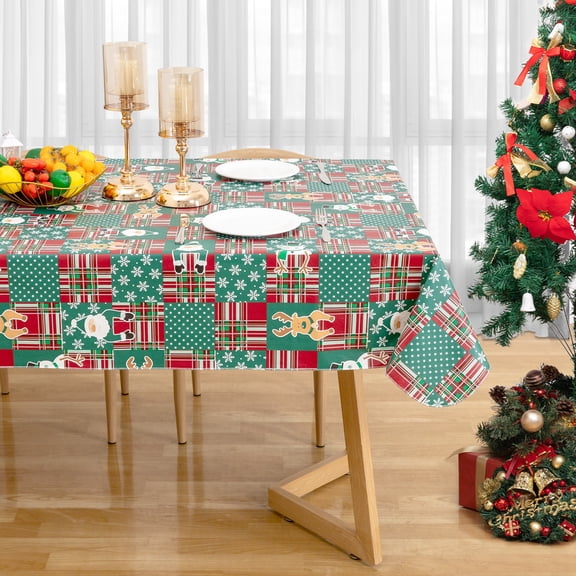 RAY STAR Christmas Tablecloth 60x84 inch Rectangle Waterproof Holiday Decoration Tablecloth Xmas Plastic SpillProof Table Cover