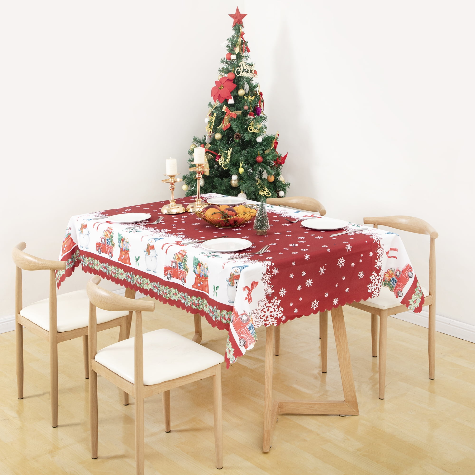 RAY STAR Large Christmas Table Cloth for Rectangle Table 60x120 Polyester Machine Washable Table Cloths, Thick Can not See Through Heavy Duty Tablecloth