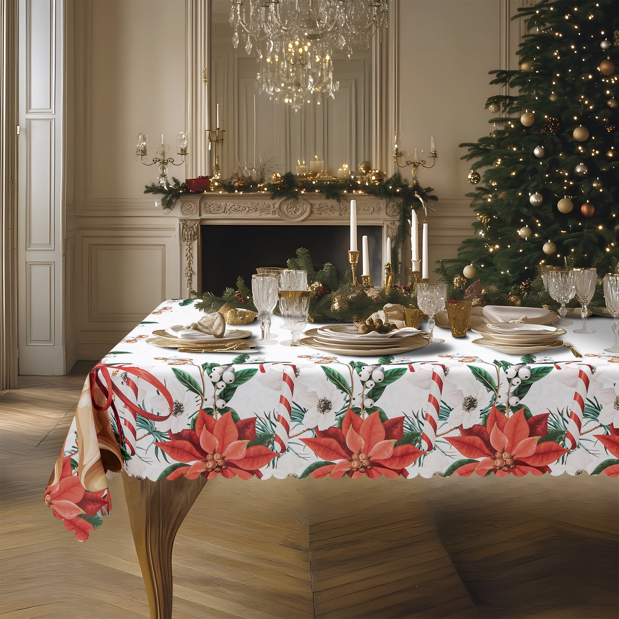 RAY STAR Large Christmas Table Cloth for Rectangle Table 60x120 Polyester Machine Washable Table Cloths, Thick Can not See Through Heavy Duty Tablecloth