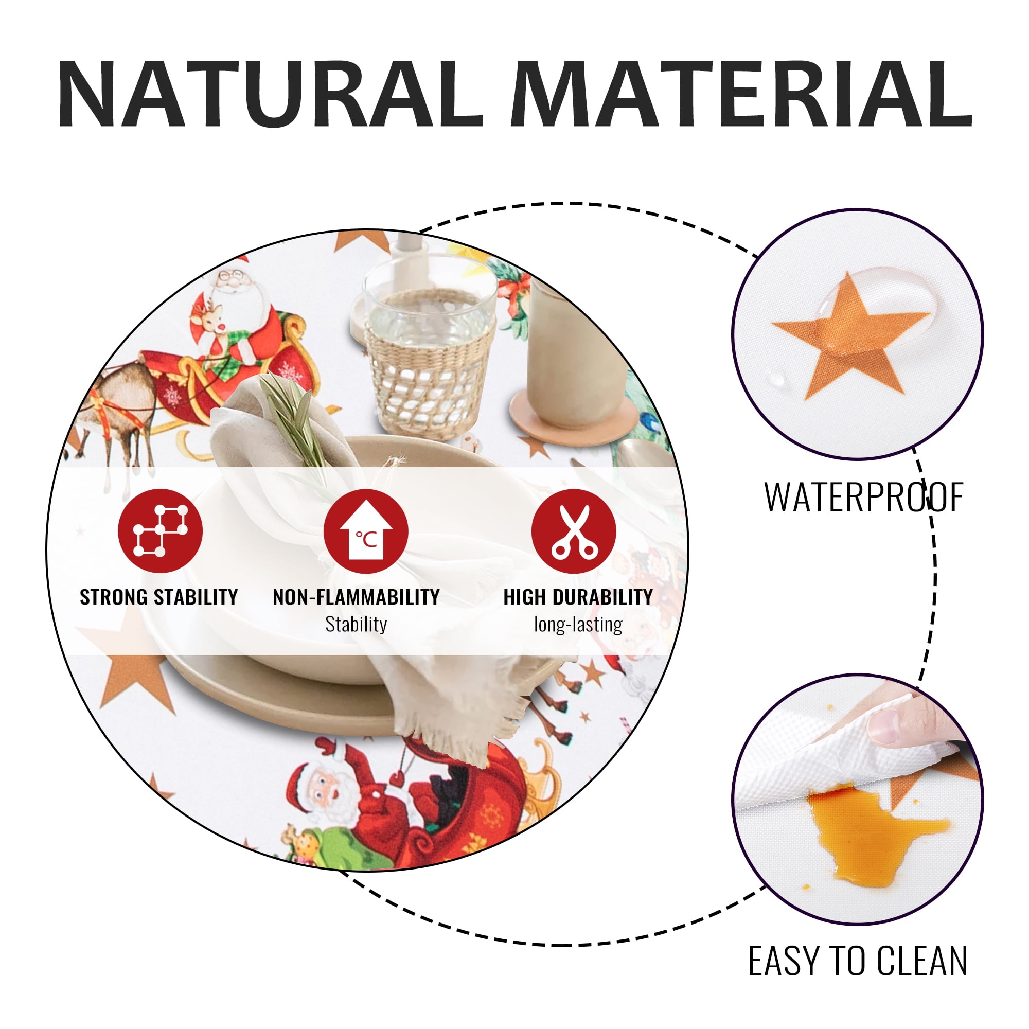 RAY STAR Polyester Christmas Tablecloth 60 inch Round Machine Washable Table Cloths, Thick Can not See Through Heavy Duty Tablecloth