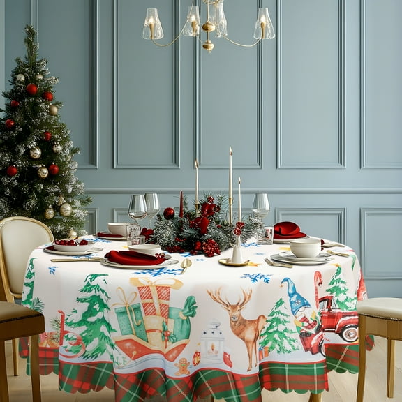 RAY STAR Polyester Christmas Tablecloth 60 inch Round Machine Washable Table Cloths, Thick Can not See Through Heavy Duty Tablecloth