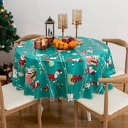 RAY STAR Round Christmas Tablecloth 60 inch Rectangle Xmas Tablecloth Waterproof Vinyl Tablecloth with Flannel Backing