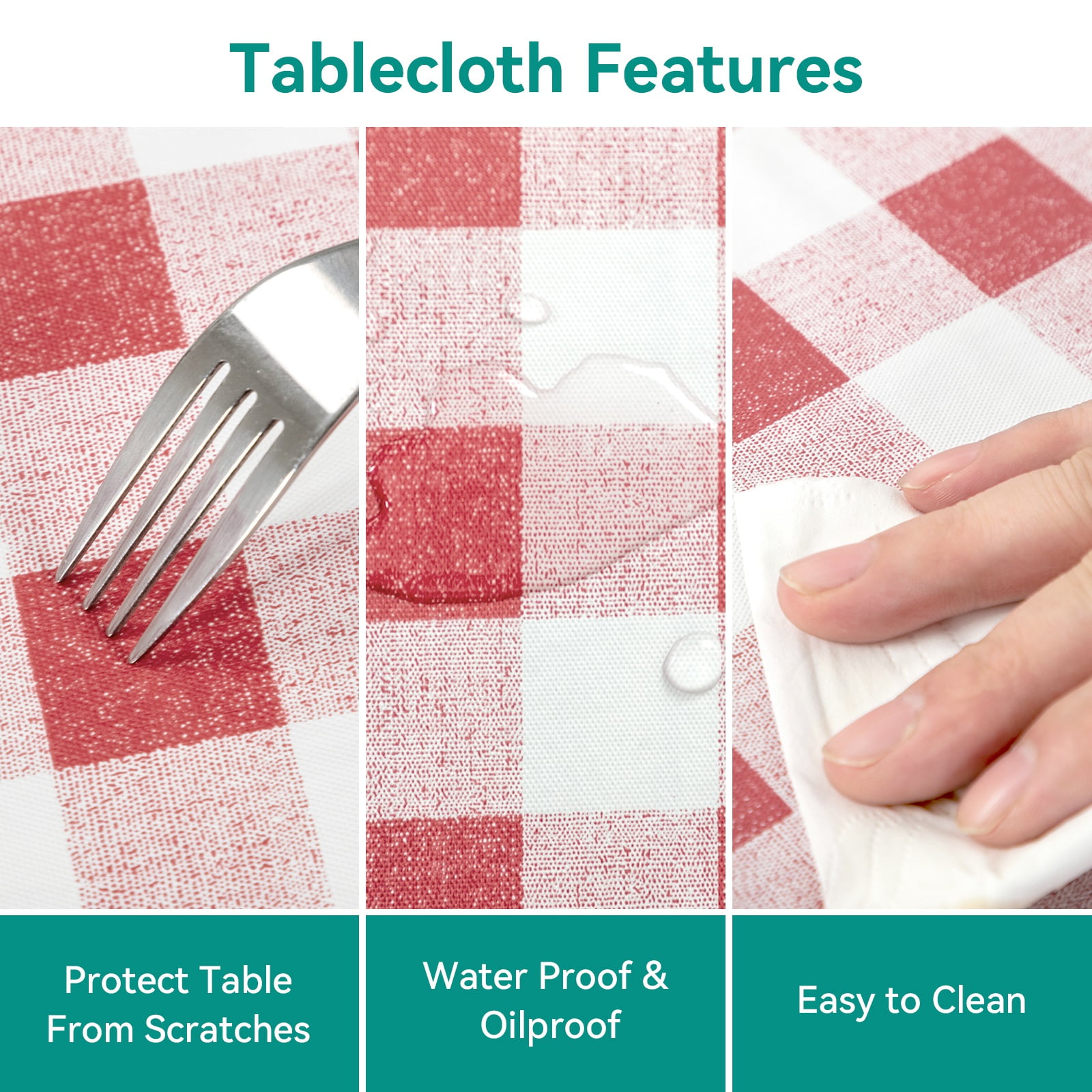 RAY STAR Vinyl Checkered Tablecloth 52x70 Flannel Backing 100% Waterproof & Heavy Plastic Table Cover for Dining, Party, Farmhouse Dec.