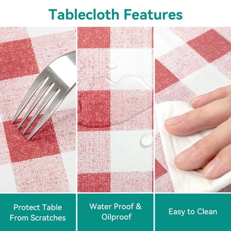 RAY STAR Vinyl Checkered Tablecloth 52x70 Flannel Backing 100% Waterproof & Heavy Plastic Table Cover for Dining, Party, Farmhouse Dec.