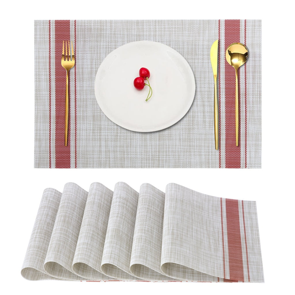 RAY STAR Vinyl Placemats Set of 6, 12''x18'' Vinyl Weave Placemats, Heat Resistant Wipable Place Mat
