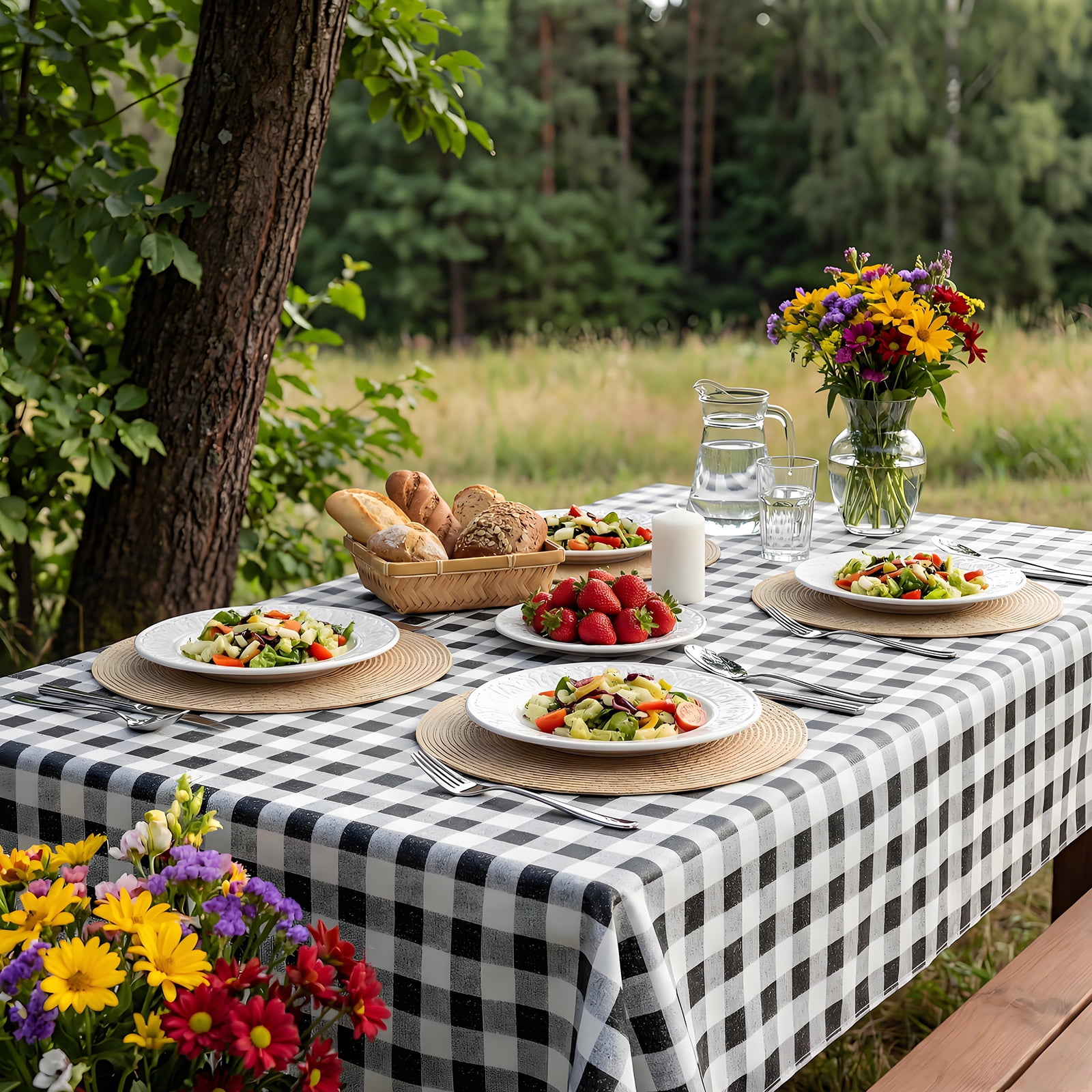 RAY STAR Vinyl Tablecloth 54x54 inch Flannel Backing 100% Waterproof & Heavy Plastic Table Cover for Dining, Party, Farmhouse Dec.