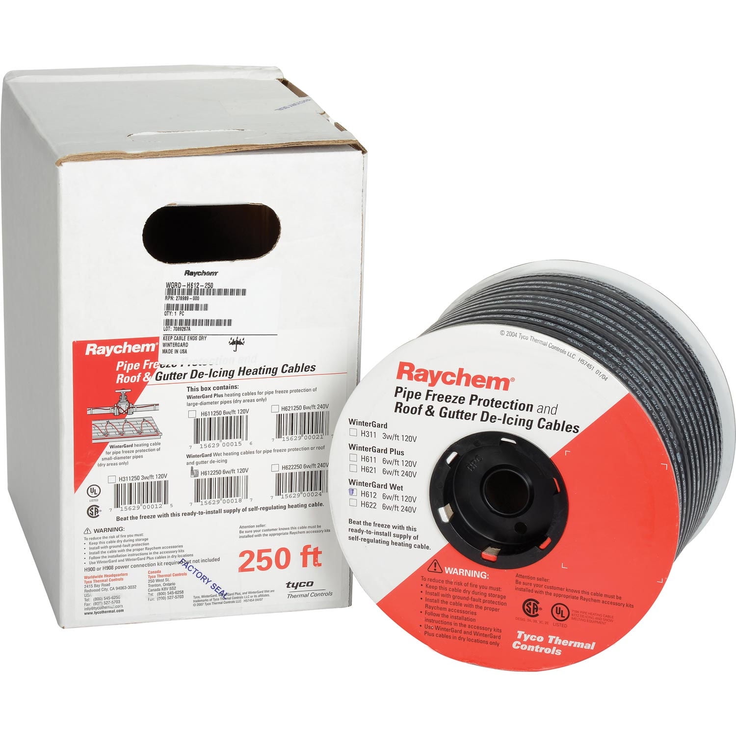 RAYCHEM Self Regulating Heat Cable,250 ft L,120V H612250 - Walmart.com