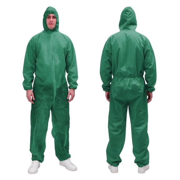 RAYGARD Disposable Coverall with Hood, Waist Zipper Front for Spray Painting Industrial(XL, Green)