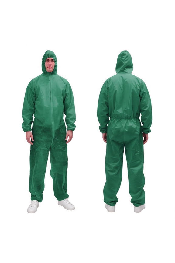 Disposable Coverall with Hood, Waist Zipper Front for Spray Painting Industrial(XL, Green)