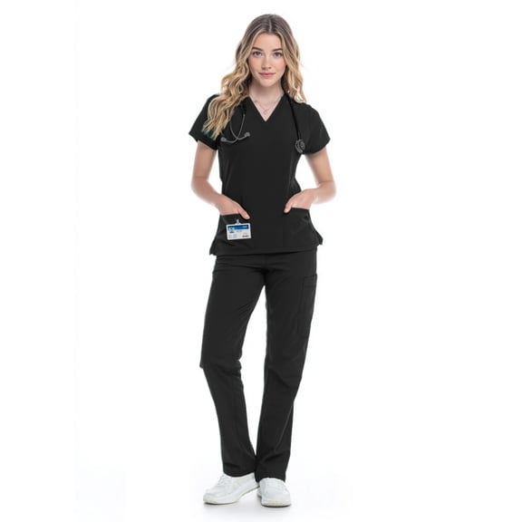 RAYGARD Women’s Medical Scrub Set – Stretch V-Neck Top & Cargo Pant Nurse Uniform with 8 Pockets