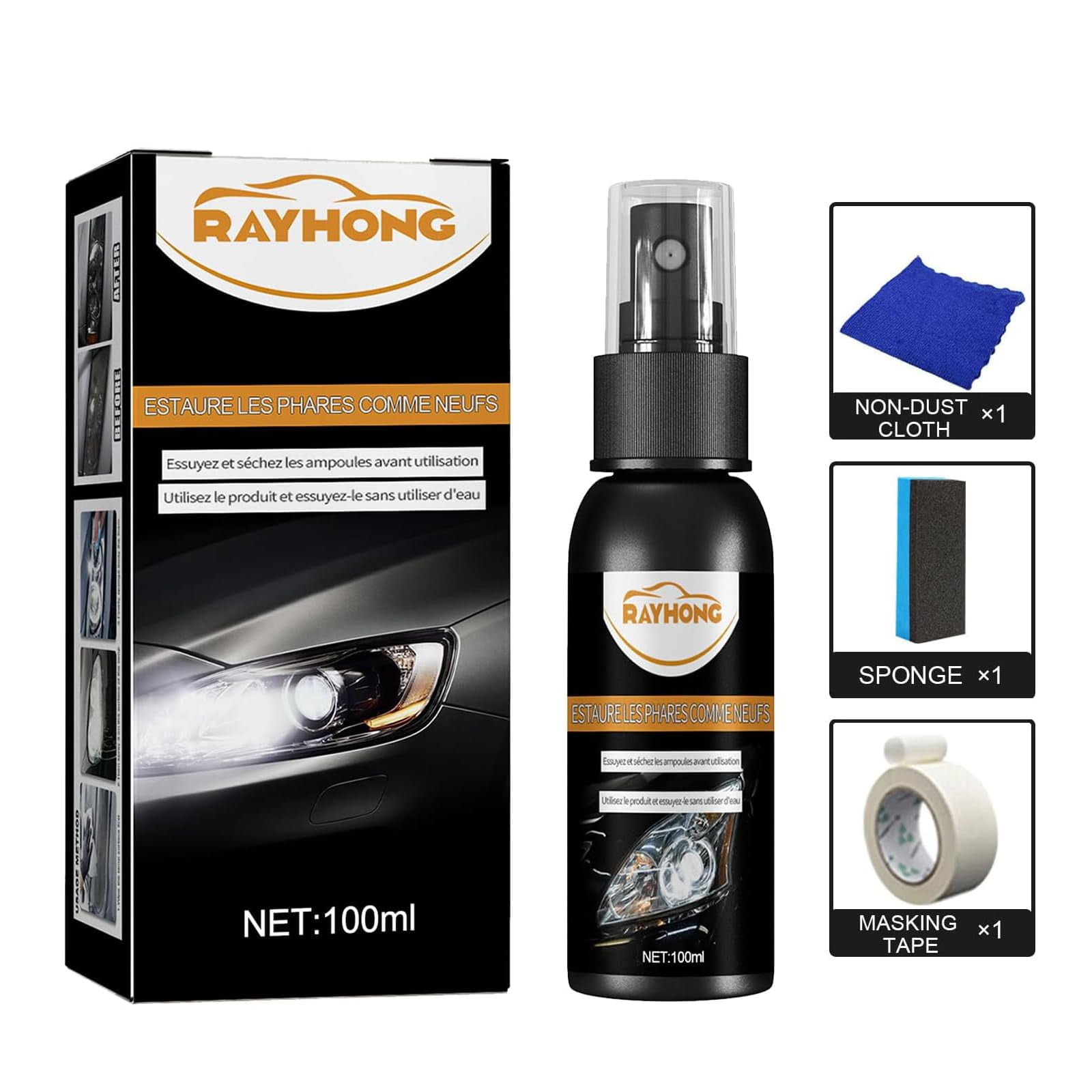 RAYHONG Headlight Restoration Kit,Car Headlight Cleaner and Restorer