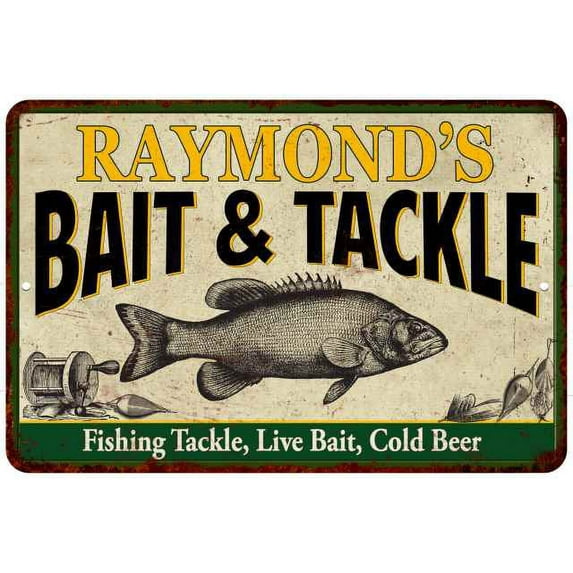 RAYMOND'S Bait & Tackle Gift Metal Sign Man Cave 12x18 112180016039