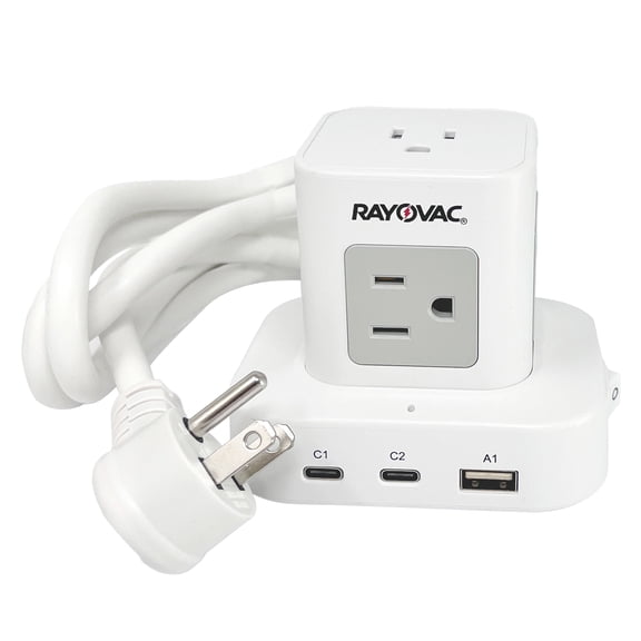 RAYOVAC 5-AC Outlet and 3-USB Port 540-Joules Power Cube Surge Protector, 5-Ft. Cord with Flat Plug, SS-P927