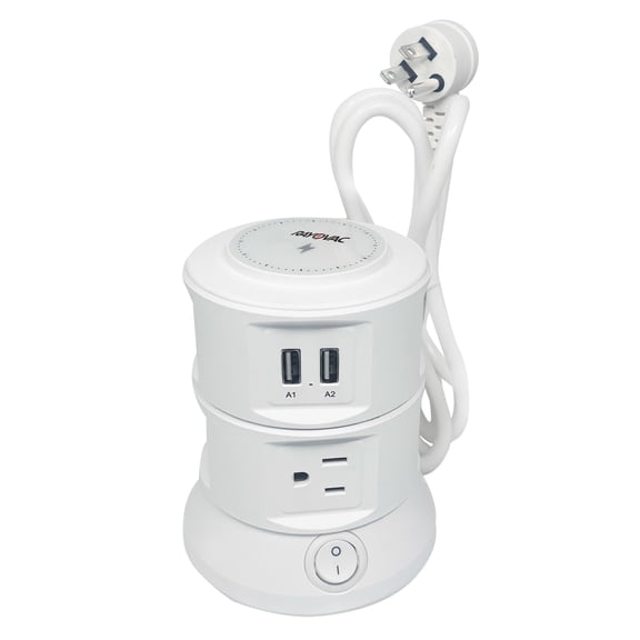 RAYOVAC Charging Tower 6-AC Outlet 540-Joules Surge Protector with Wireless Charging, 2 USB-A and 2 USB-C Ports, 5-Ft. Cord SS-Q913