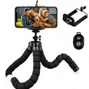 RAYWOWO Flexible Phone Tripod with Wireless Remote & U-Shaped Clip for iPhone 17-12, Android, Compact Camera Tripod with 1/4" Mount, Webcams, Vlogging & Travel, Black