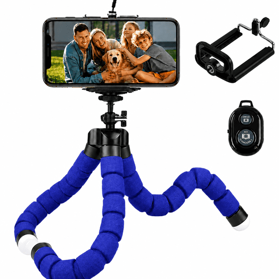 RAYWOWO Flexible Phone Tripod with Bluetooth Remote & U Phone Clip - Mini Stand for iPhone/Android/GoPro, Blue