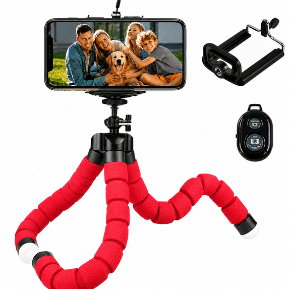 RAYWOWO Phone Tripod, Flexible Tripod for iPhone and Android Cell Phone, GoPro, Come with Wireless Remote and U Clip for Video Recording/Vlogging/Selfie, Portable Travel Tripod, Red